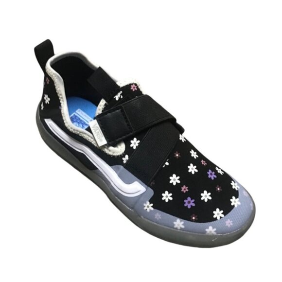Vans Slip On Floral Strker Skate Sneakers Girls Size 3 Black White Translucent